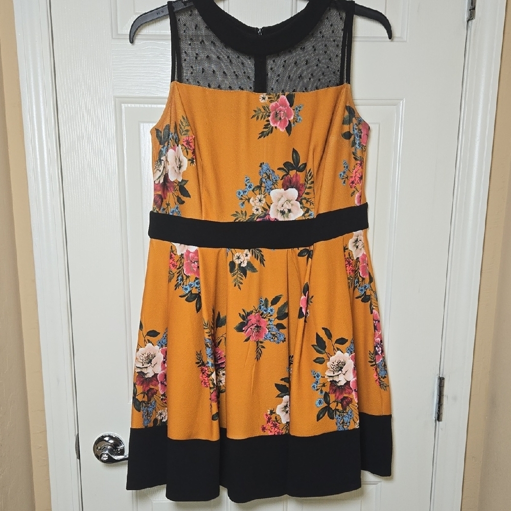 SMAK PARLOUR 2X MUSTARD FLORAL RETRO Romantic Unique LIGHTWEIGHT STRETCHY Dress - Picture 6 of 15